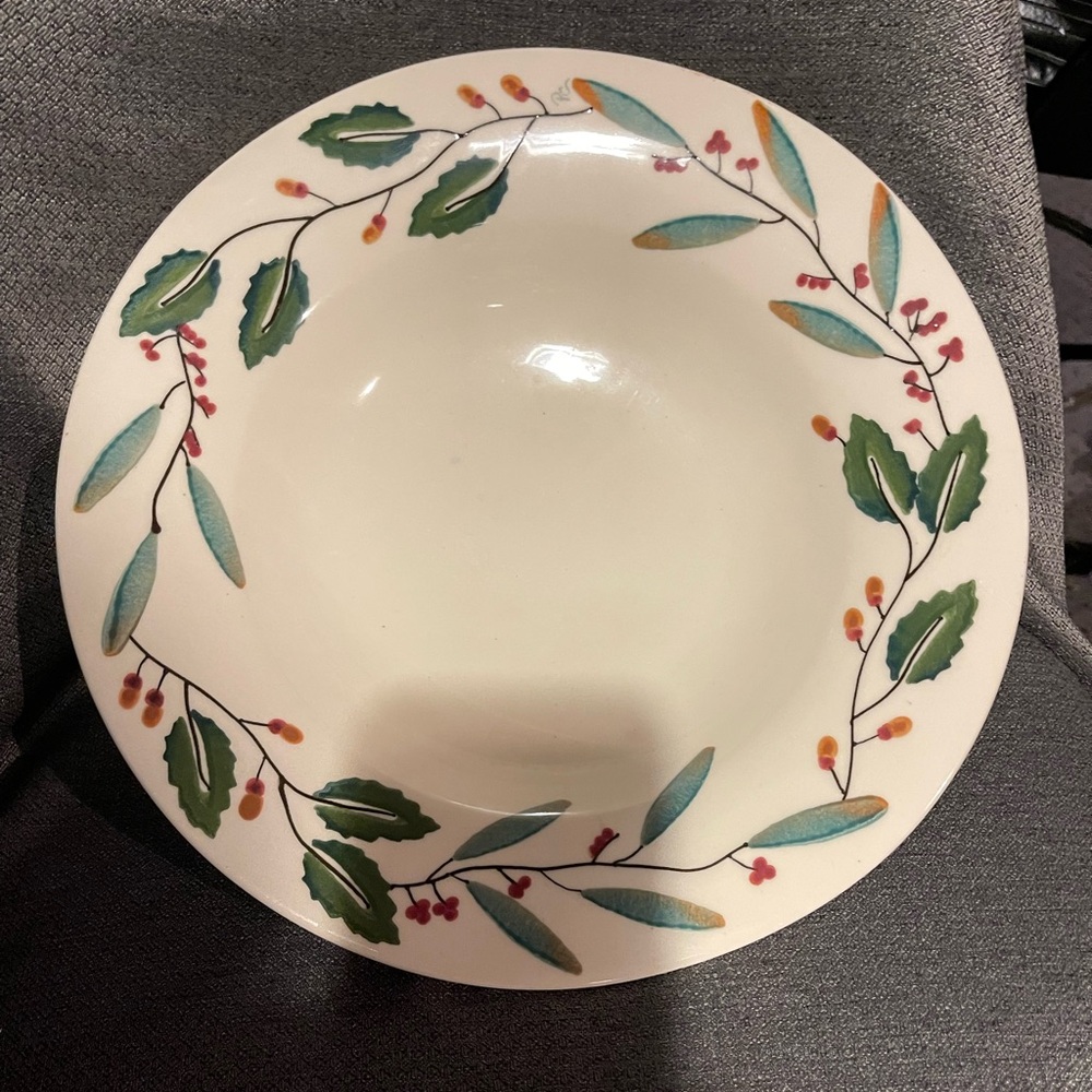 Vintage 1995 Hearthstone Pottery Mistletoe Large Serving Bowl 12 3/8”USA